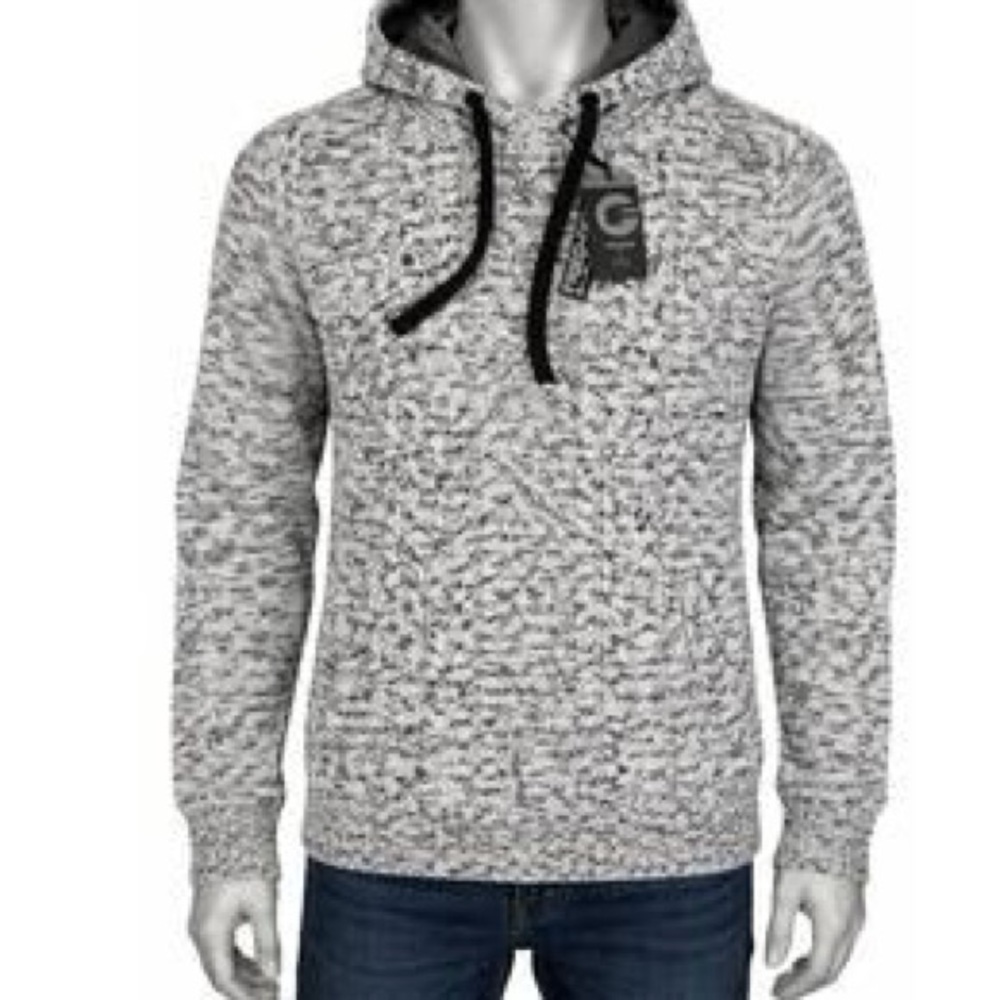 Fried Denim Marled Knit Hooded Sweater Gray Black Pullover XL NWT